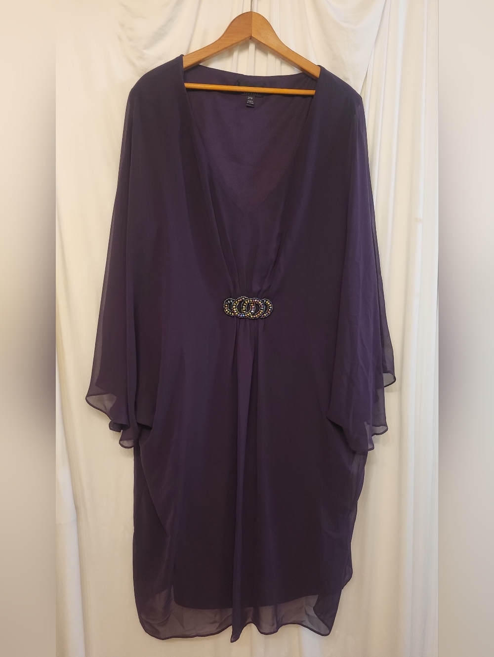 connected apparel Deep Purple V-Neck Dress W/Beaded Waist 44" Length